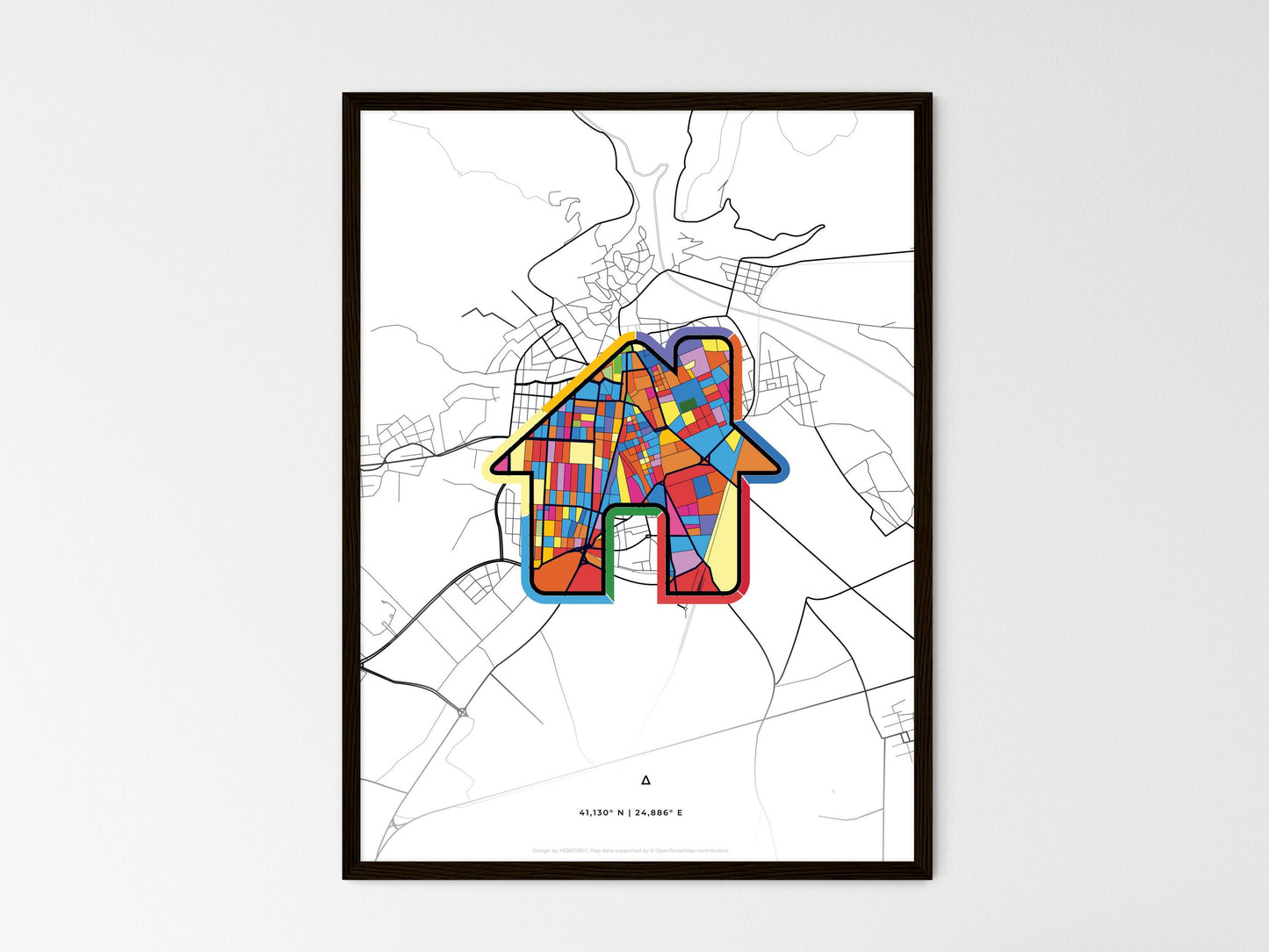 Xanthi Greece wedding art map with home icon