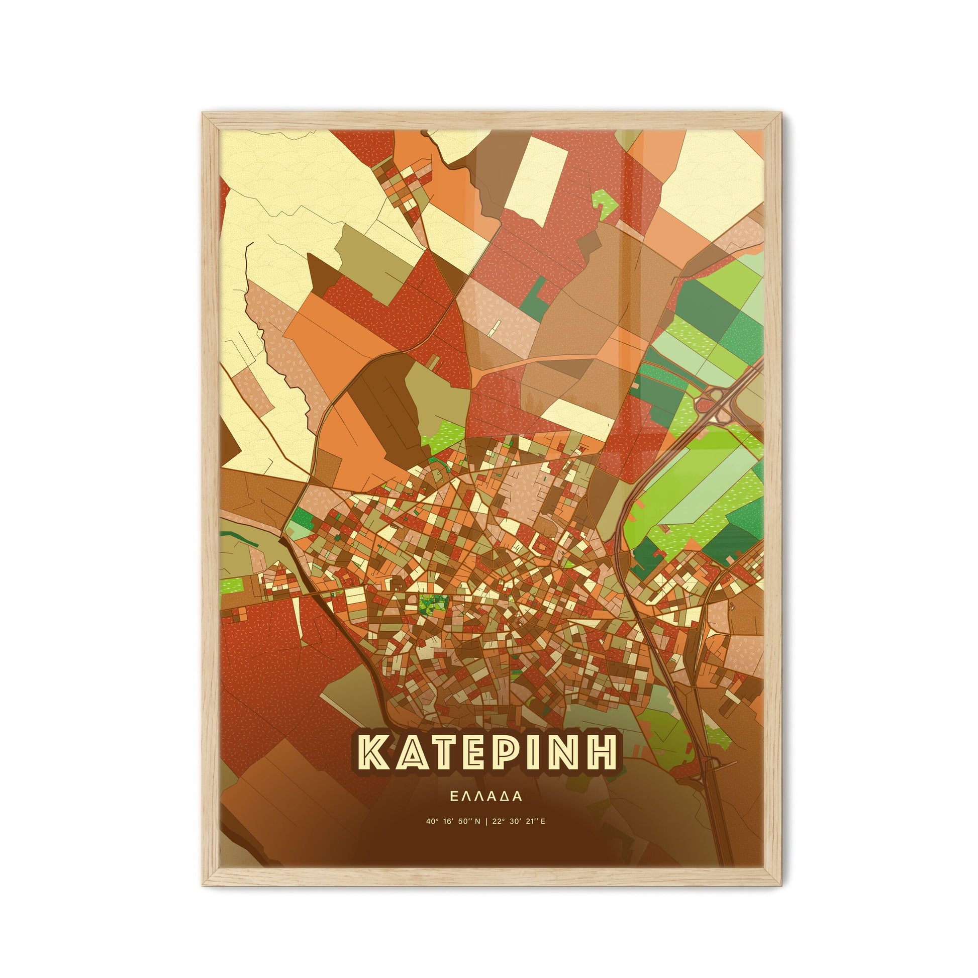 Colorful KATERINI GREECE Fine Art Map Farmhouse