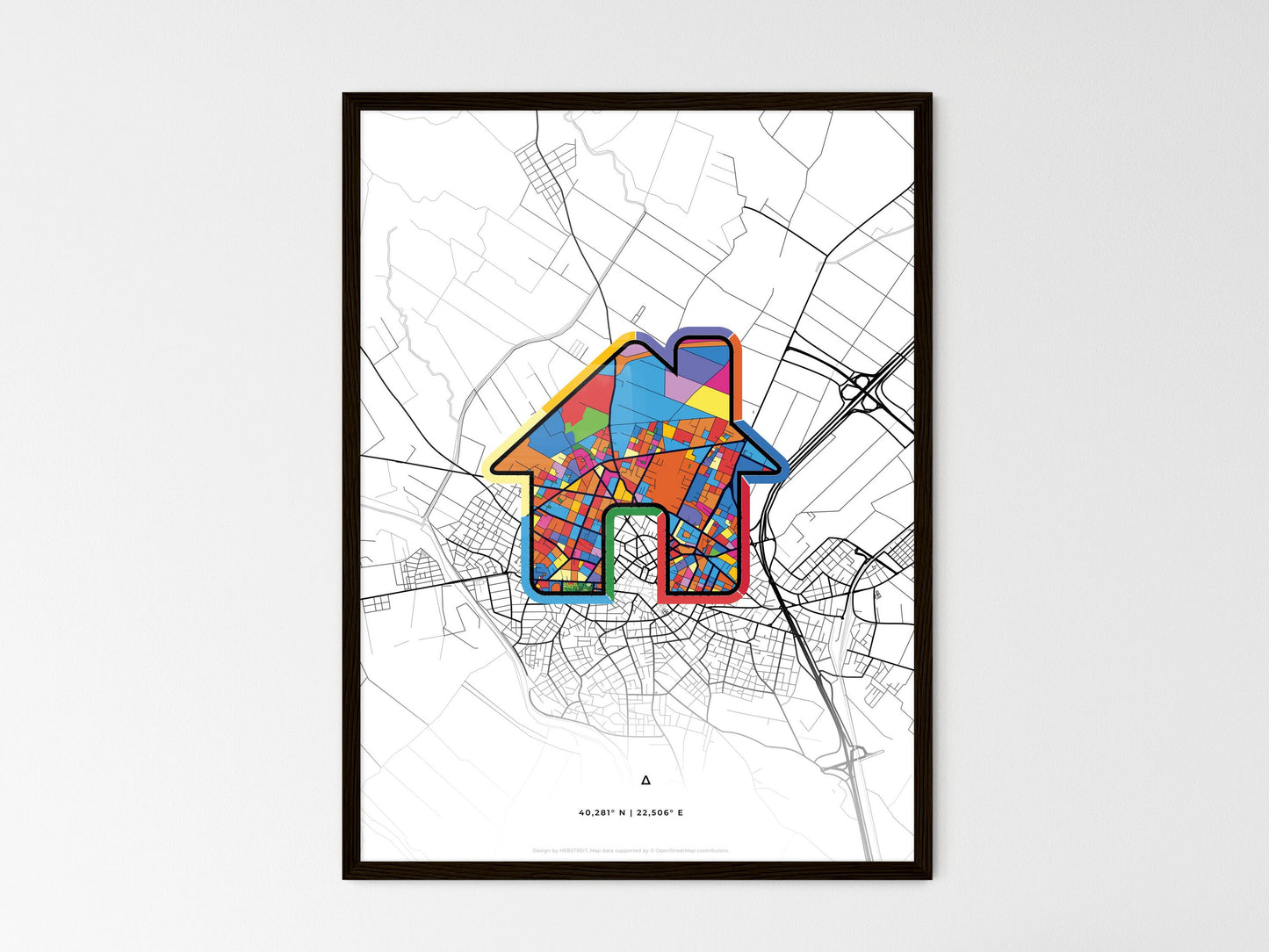 Katerini Greece wedding art map with home icon