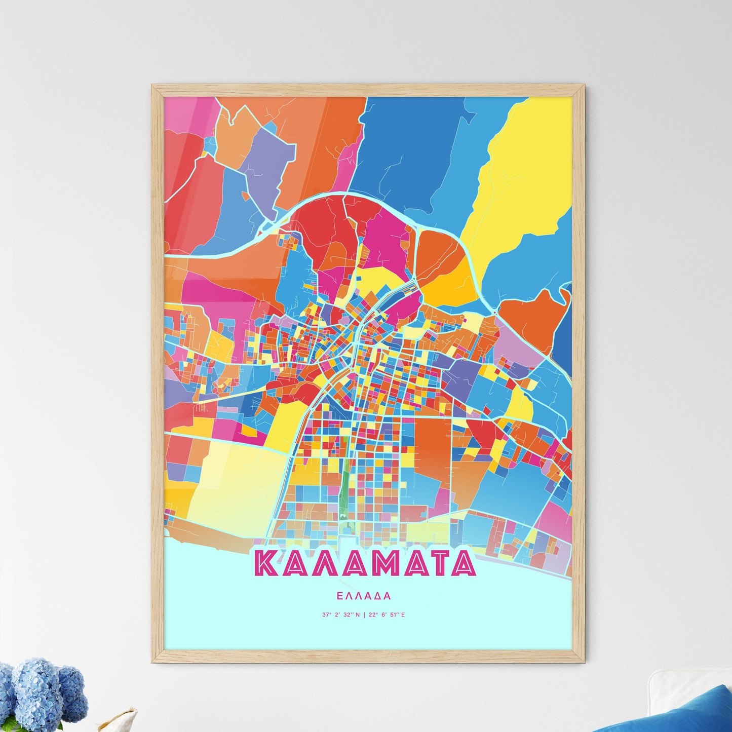 Colorful KALAMATA GREECE Fine Art Map Crazy Colors