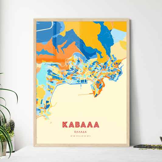 Colorful Kavala Greece Fine Art Map Blue Orange