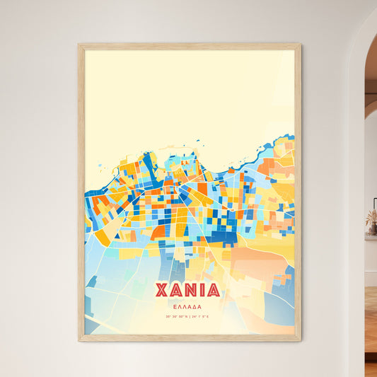 Colorful Chania Greece Fine Art Map Blue Orange