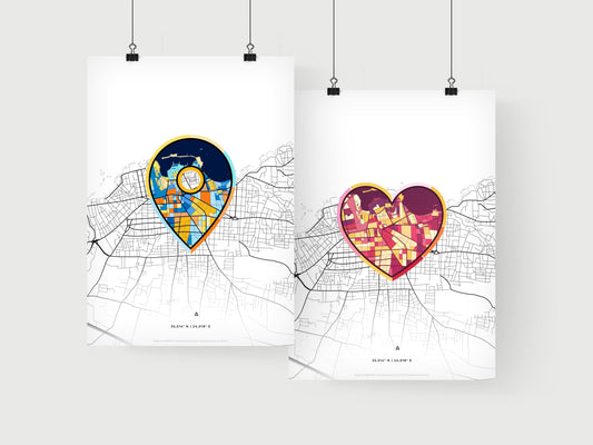 CHANIA GREECE minimal art map with a colorful icon. Where it all began, Couple map gift.