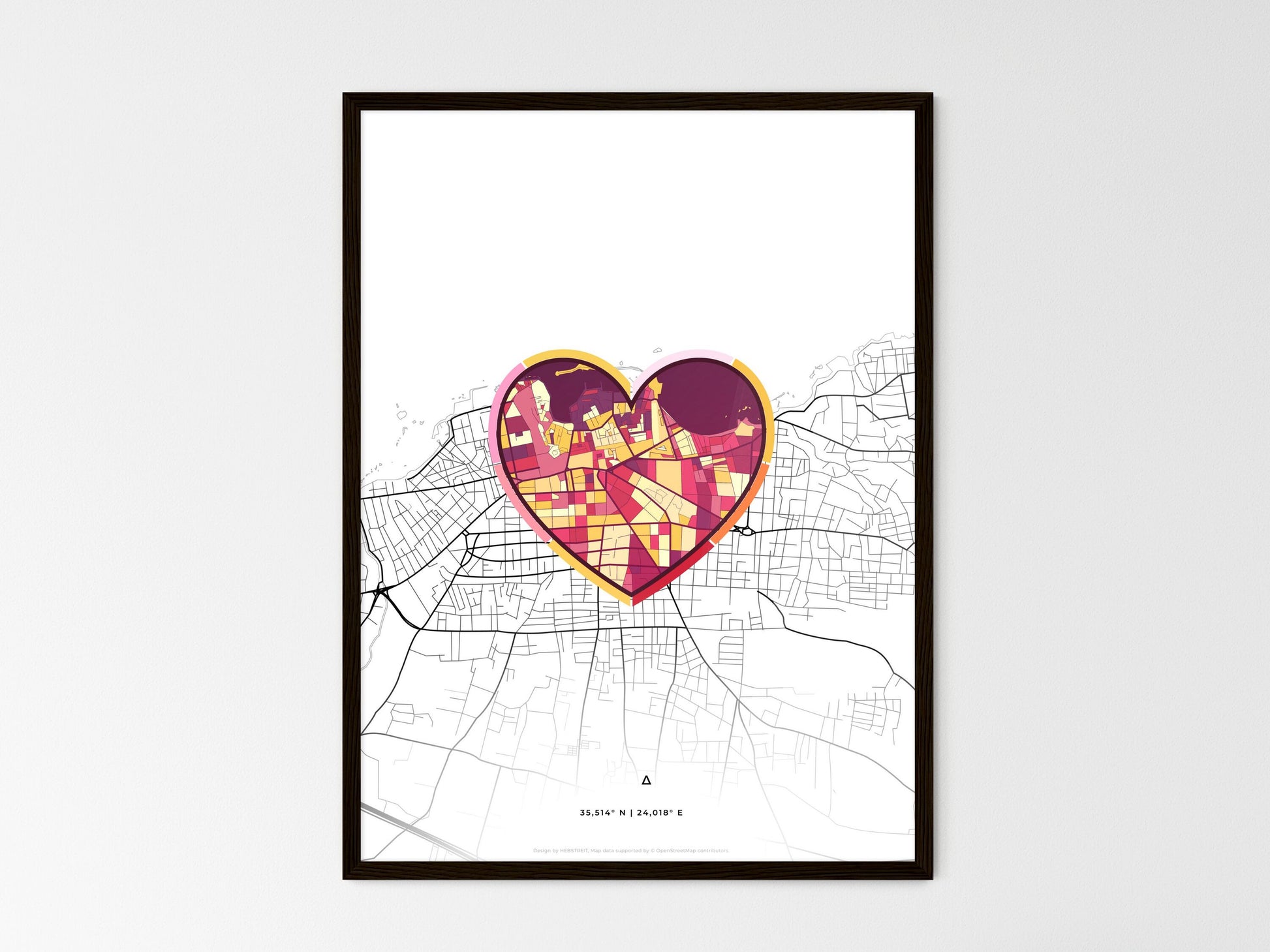 CHANIA GREECE minimal art map with a colorful icon. Where it all began, Couple map gift. Style 2