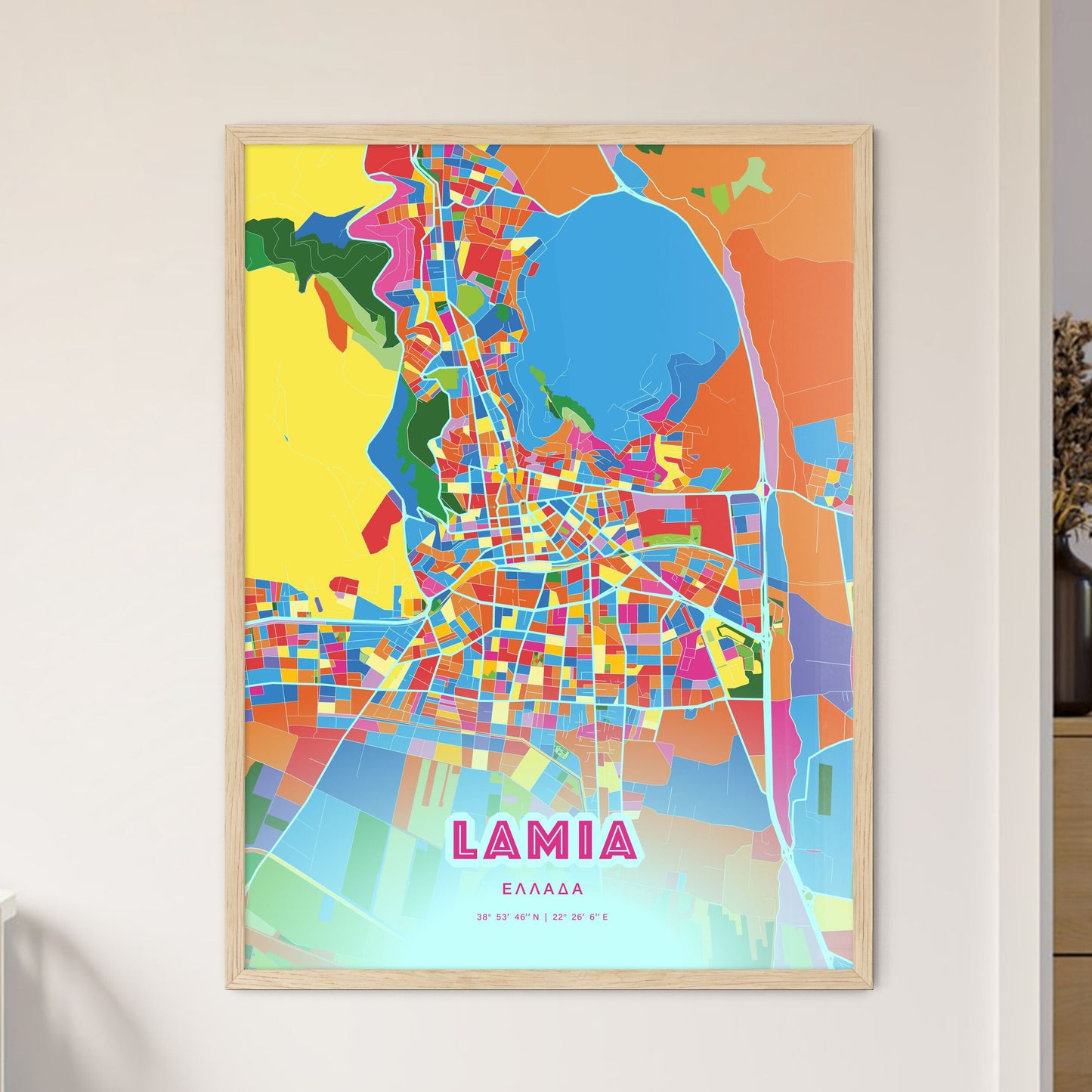 Colorful LAMIA GREECE Fine Art Map Crazy Colors