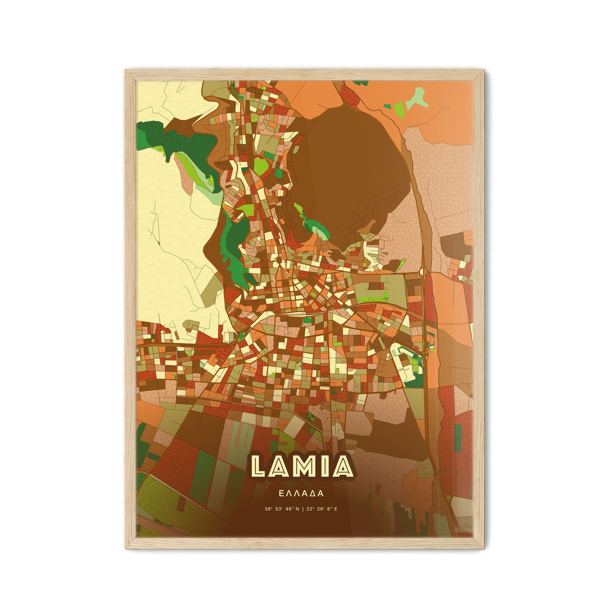 Colorful LAMIA GREECE Fine Art Map Farmhouse