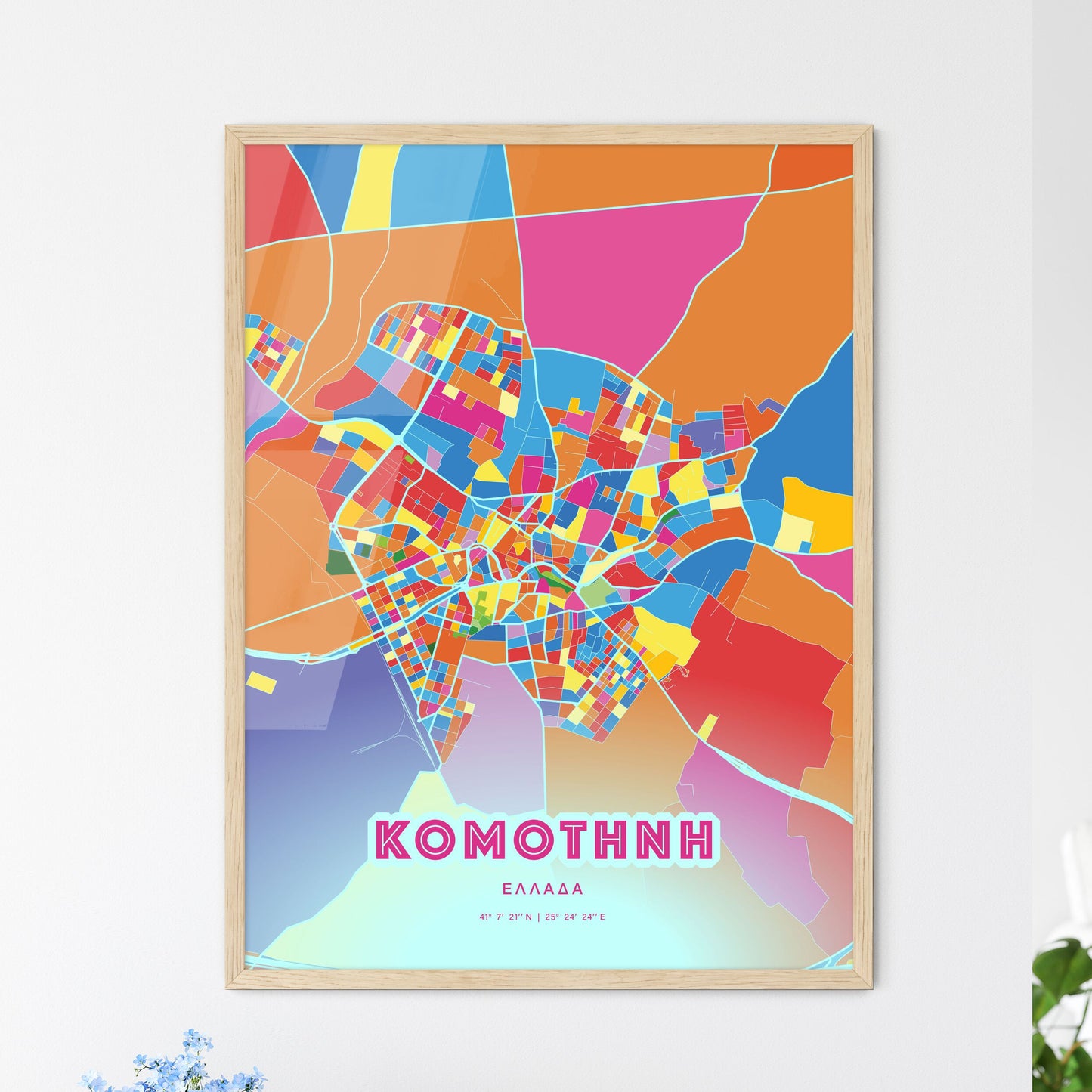 Colorful KOMOTINI GREECE Fine Art Map Crazy Colors