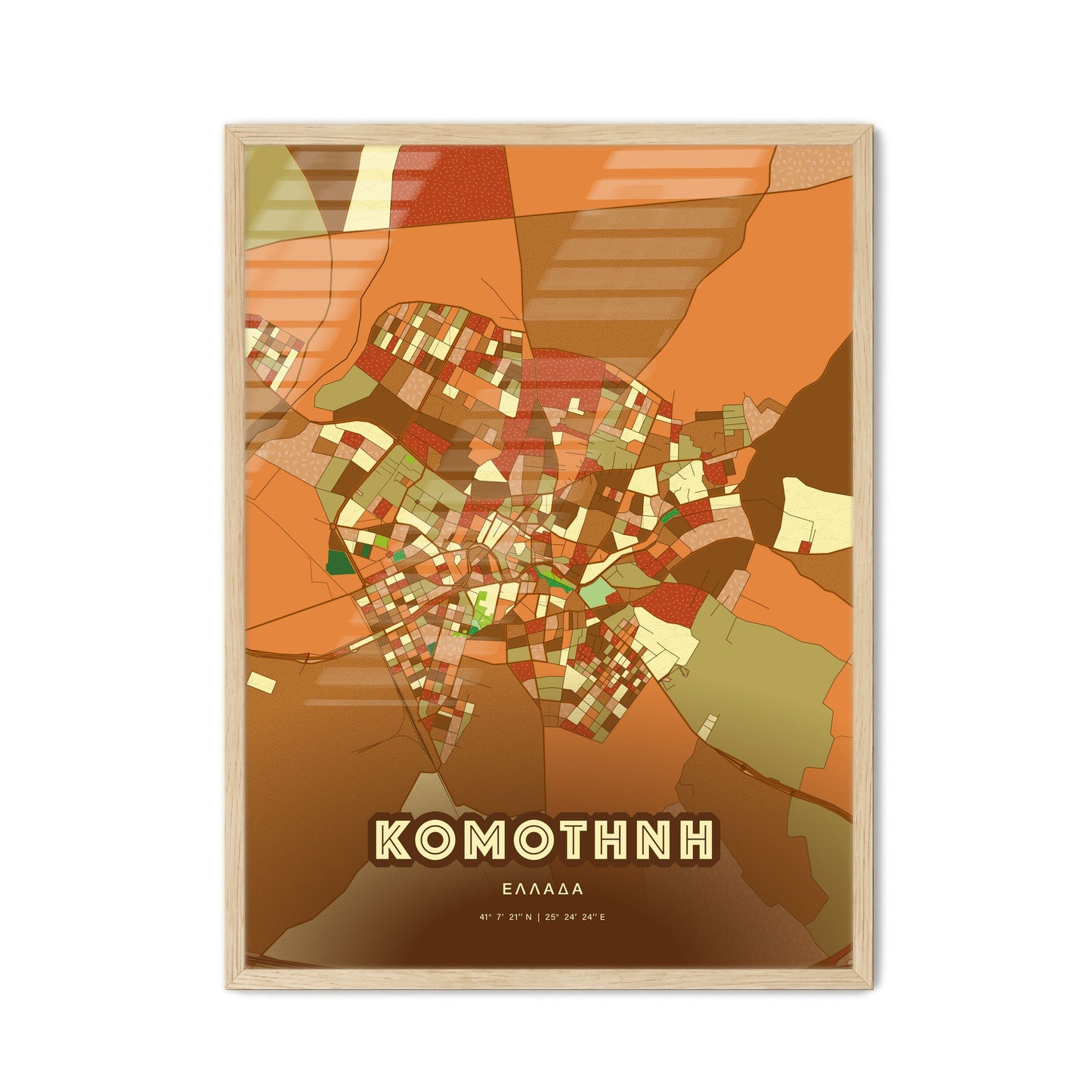 Colorful KOMOTINI GREECE Fine Art Map Farmhouse