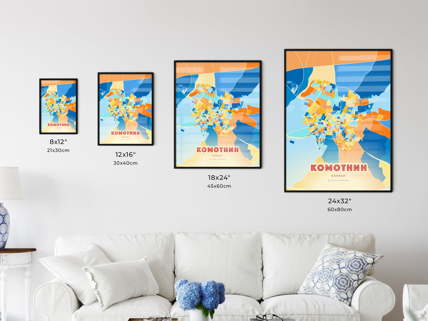 Colorful KOMOTINI GREECE Fine Art Map Blue Orange