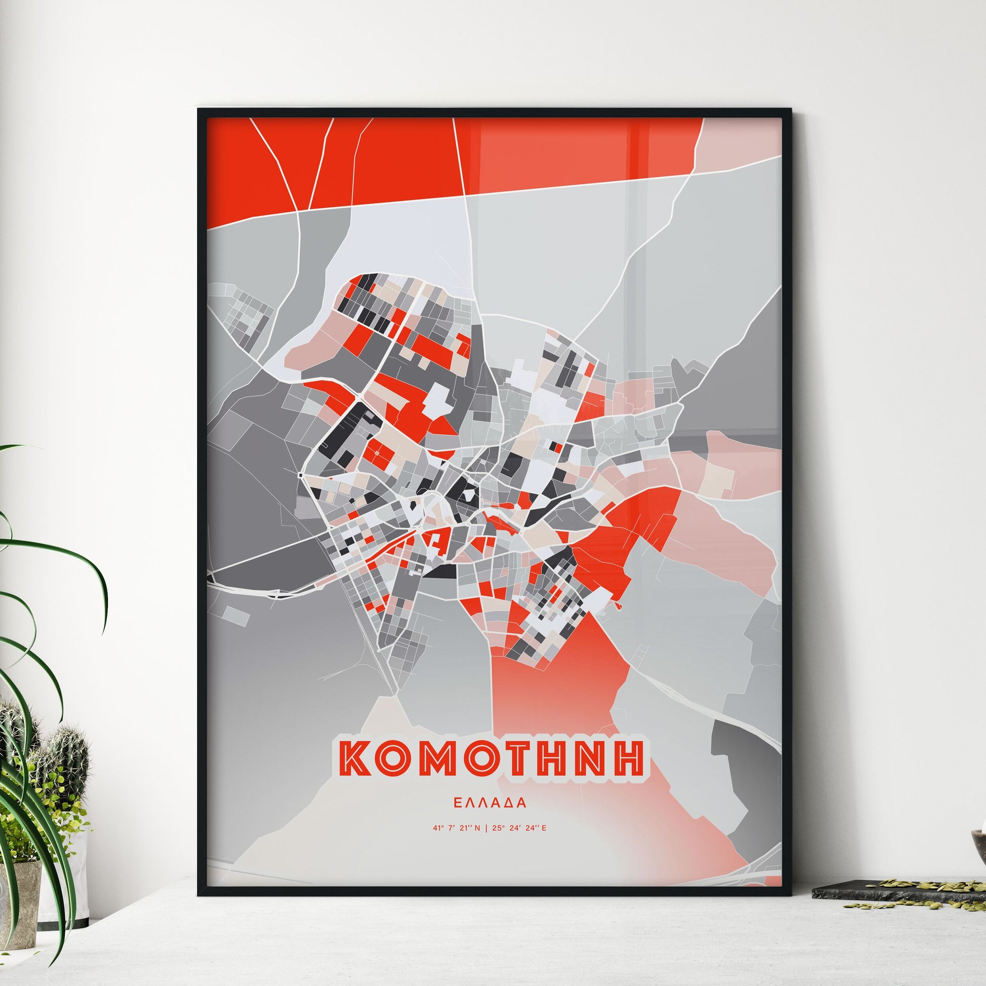 Colorful KOMOTINI GREECE Fine Art Map Modern