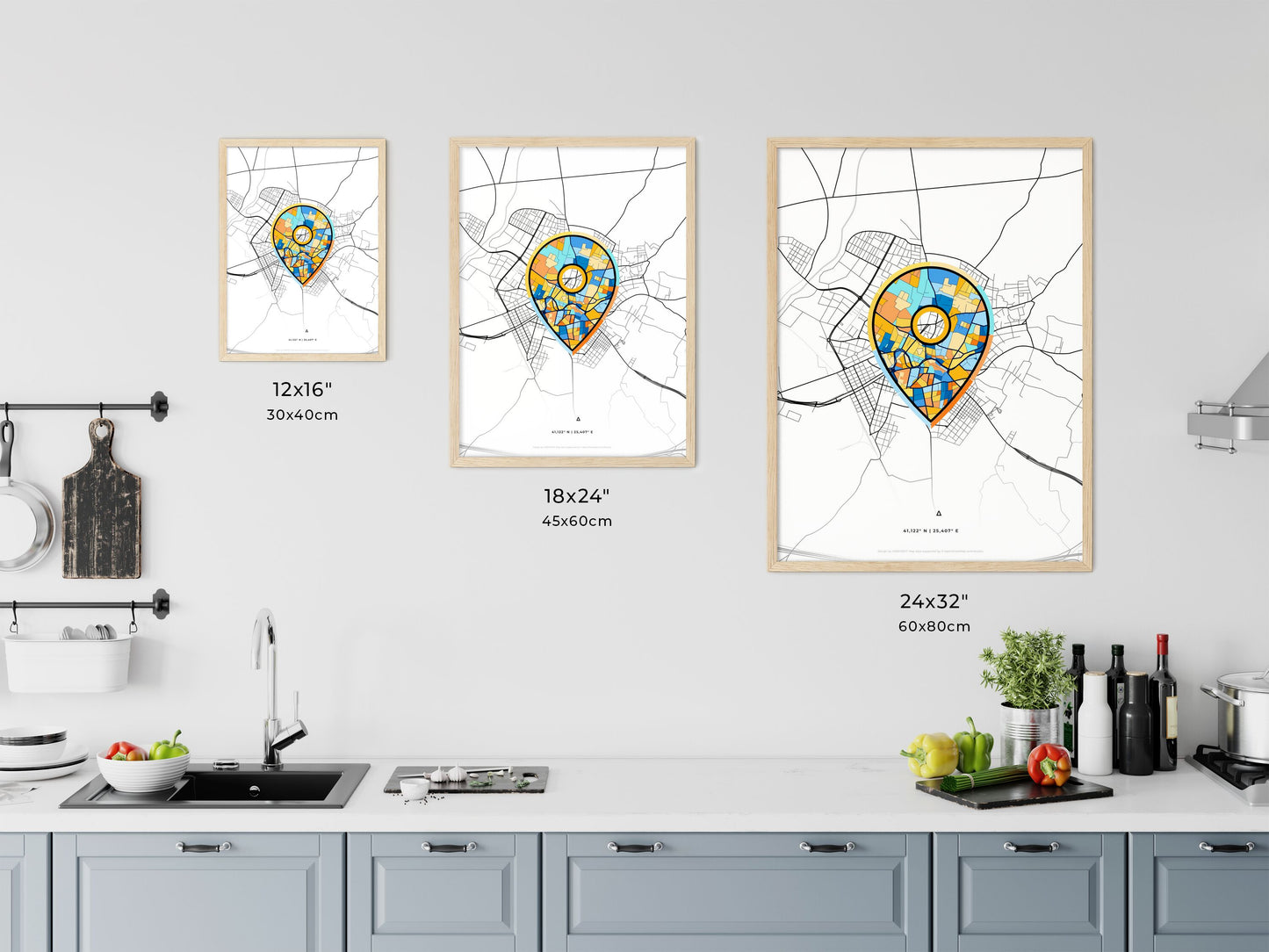 KOMOTINI GREECE minimal art map with a colorful icon. Where it all began, Couple map gift.