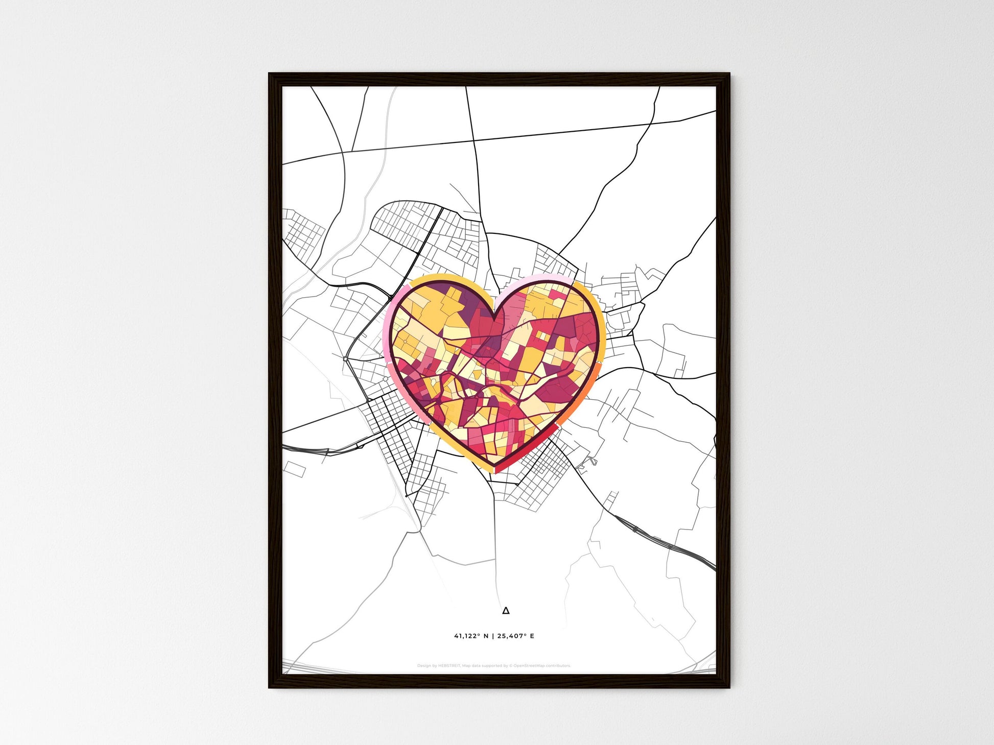 KOMOTINI GREECE minimal art map with a colorful icon. Where it all began, Couple map gift. Style 2