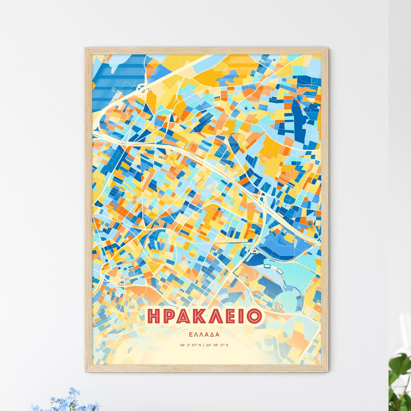 Colorful IRAKLEIO GREECE Fine Art Map Blue Orange