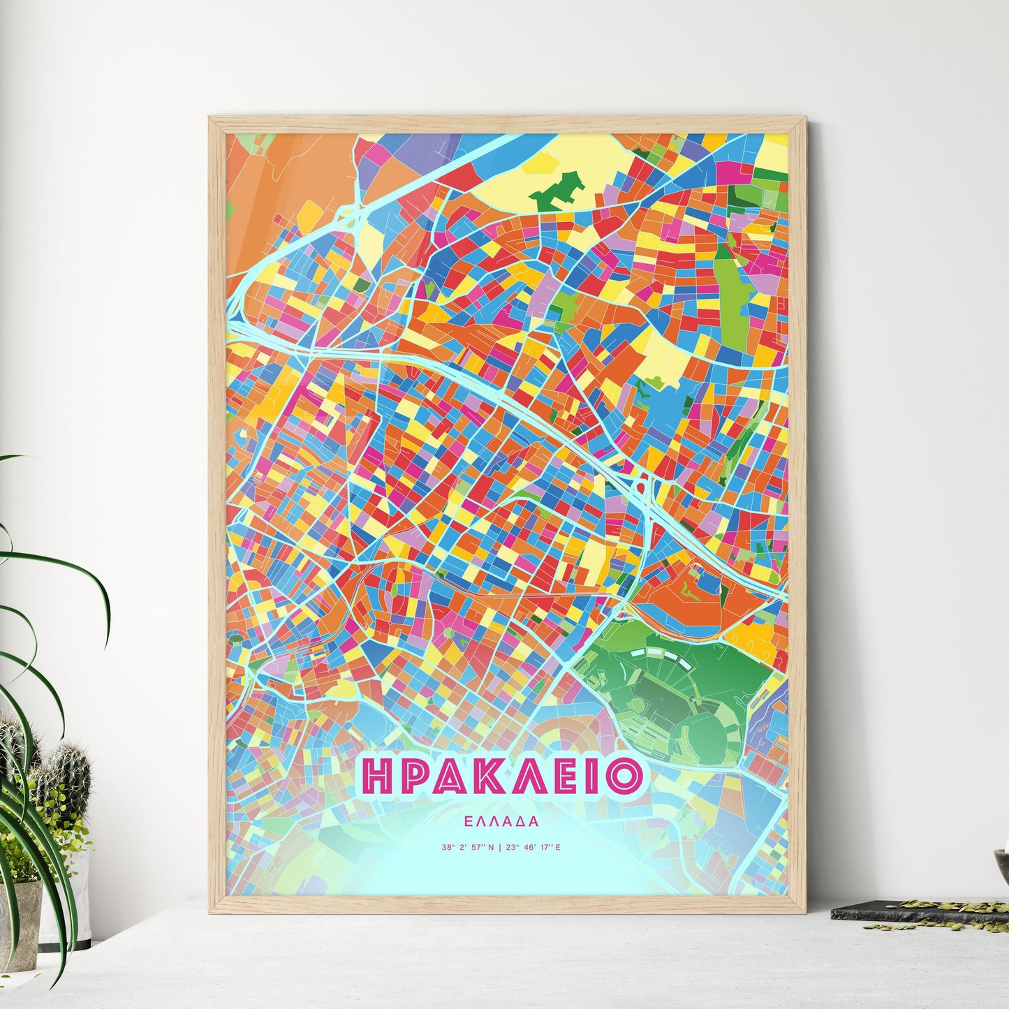 Colorful IRAKLEIO GREECE Fine Art Map Crazy Colors