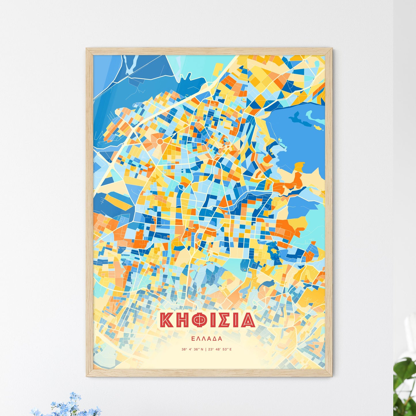 Colorful KIFISSIA GREECE Fine Art Map Blue Orange