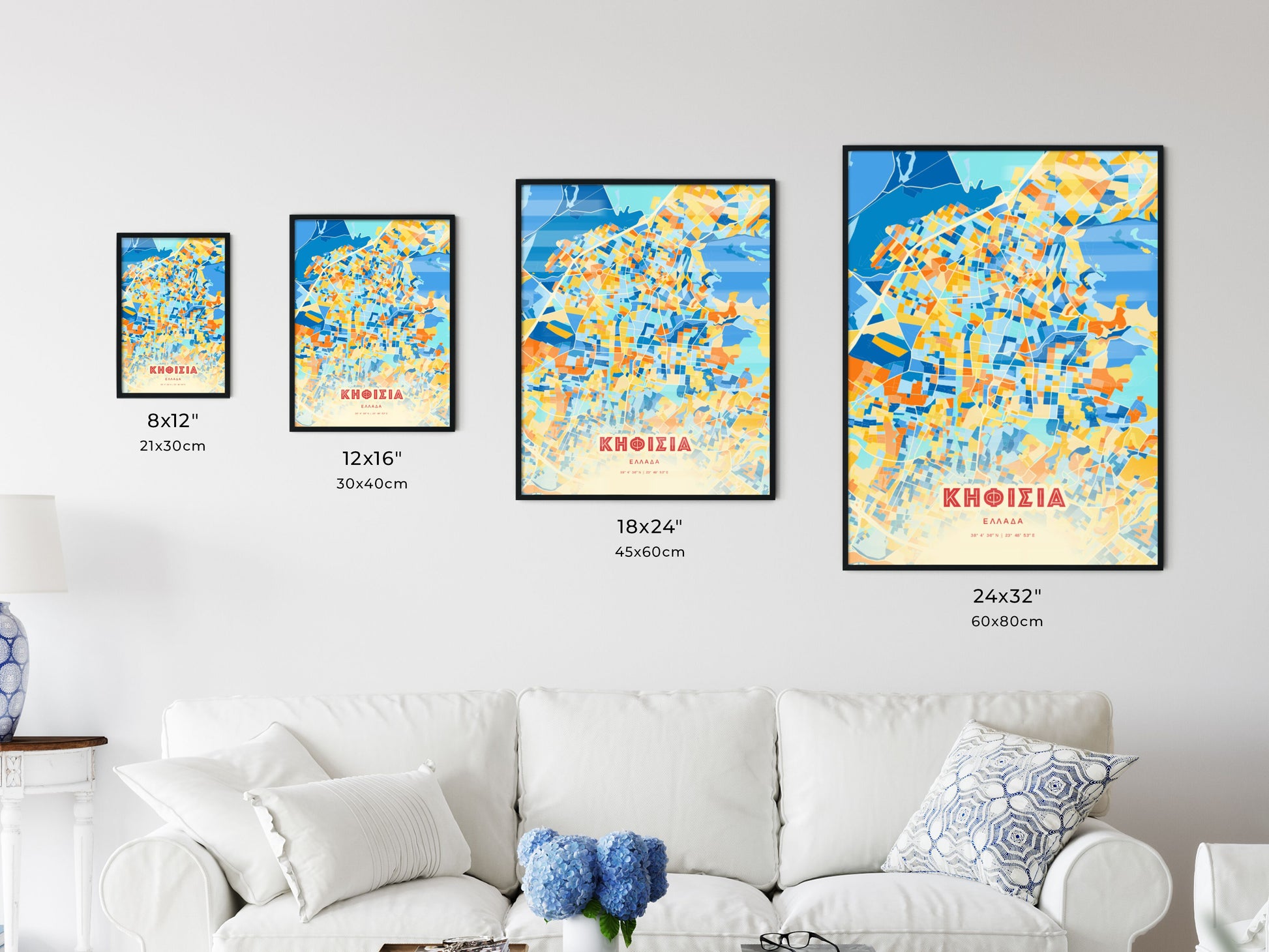 Colorful KIFISSIA GREECE Fine Art Map Blue Orange