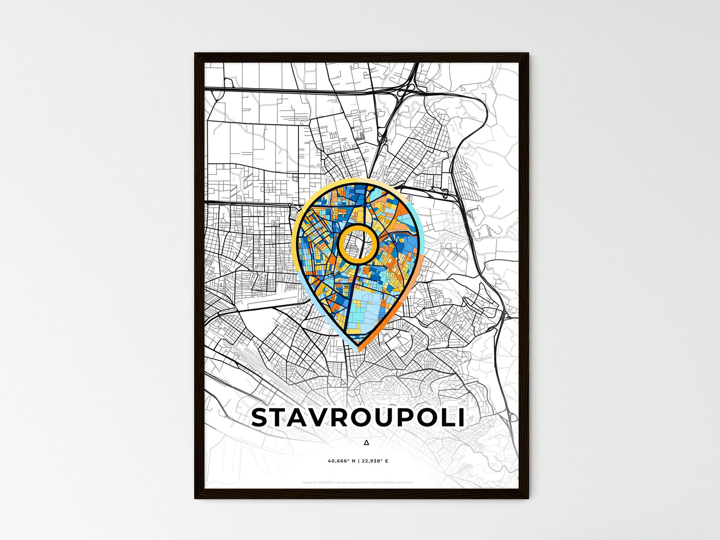 Stavroupoli Greece wedding art map with pointer icon