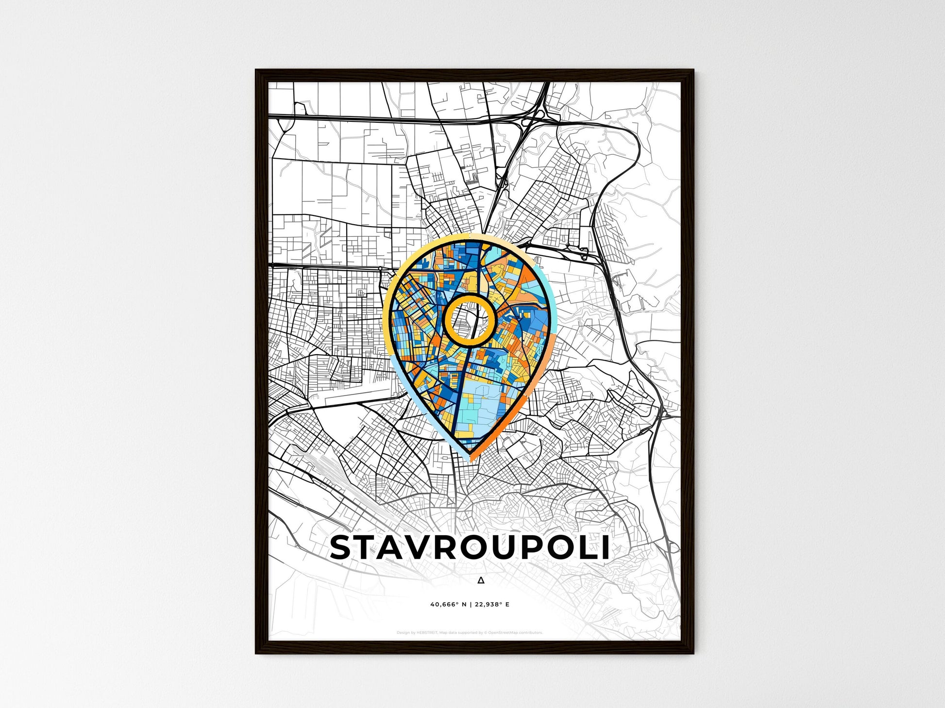 Stavroupoli Greece wedding art map with pointer icon