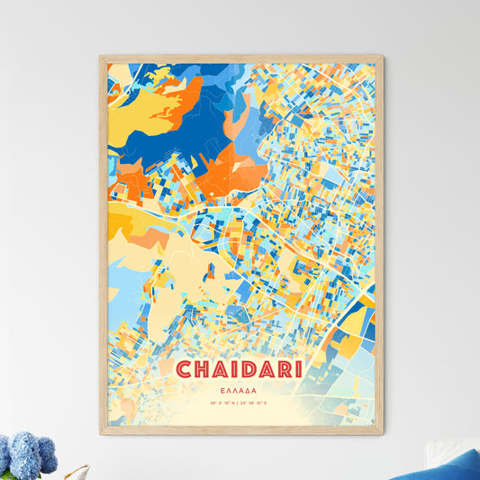 Colorful CHAIDARI GREECE Fine Art Map Blue Orange