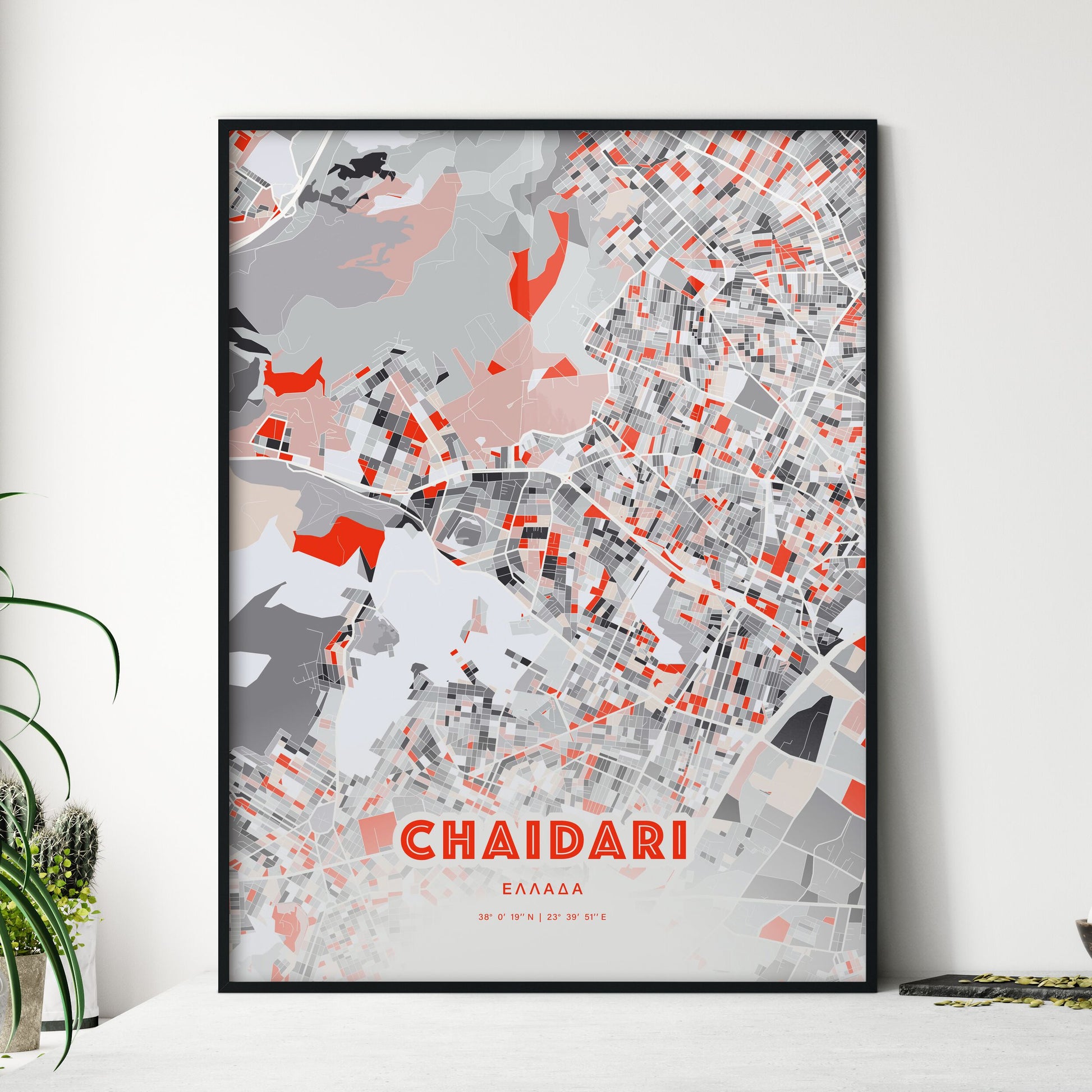 Colorful CHAIDARI GREECE Fine Art Map Modern