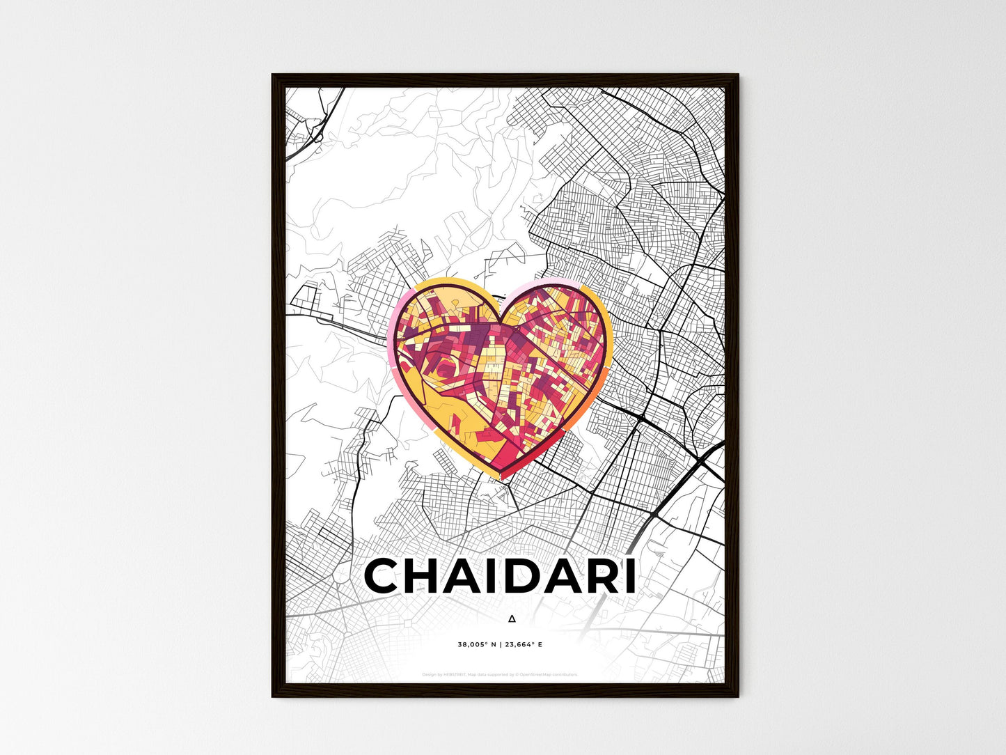 Chaidari Greece wedding art map with heart icon