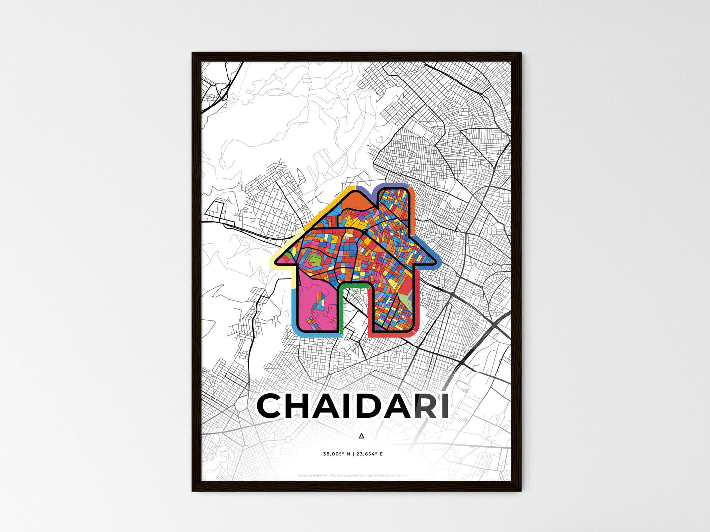 Chaidari Greece wedding art map with home icon