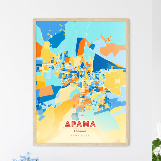 Colorful DRAMA GREECE Fine Art Map Blue Orange