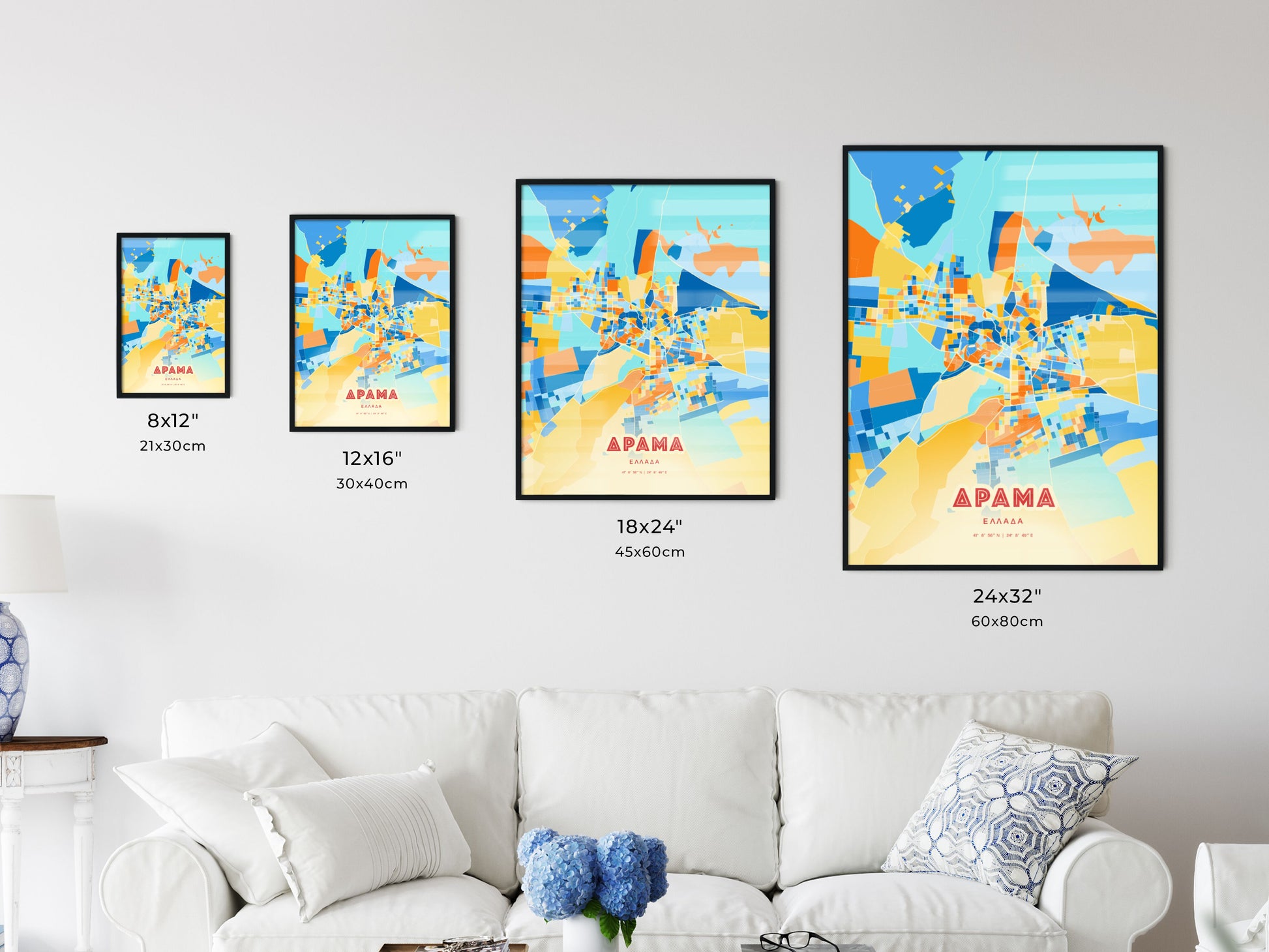 Colorful DRAMA GREECE Fine Art Map Blue Orange