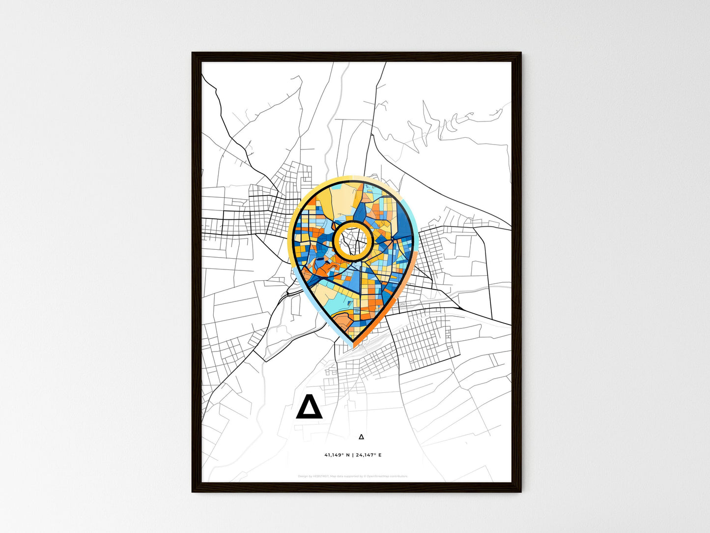 Drama Greece wedding art map with pointer icon