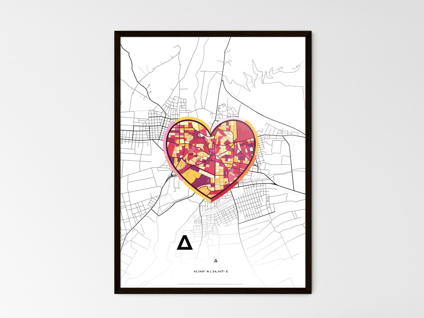 Drama Greece wedding art map with heart icon