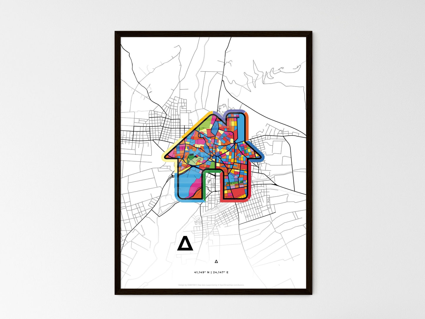 Drama Greece wedding art map with home icon