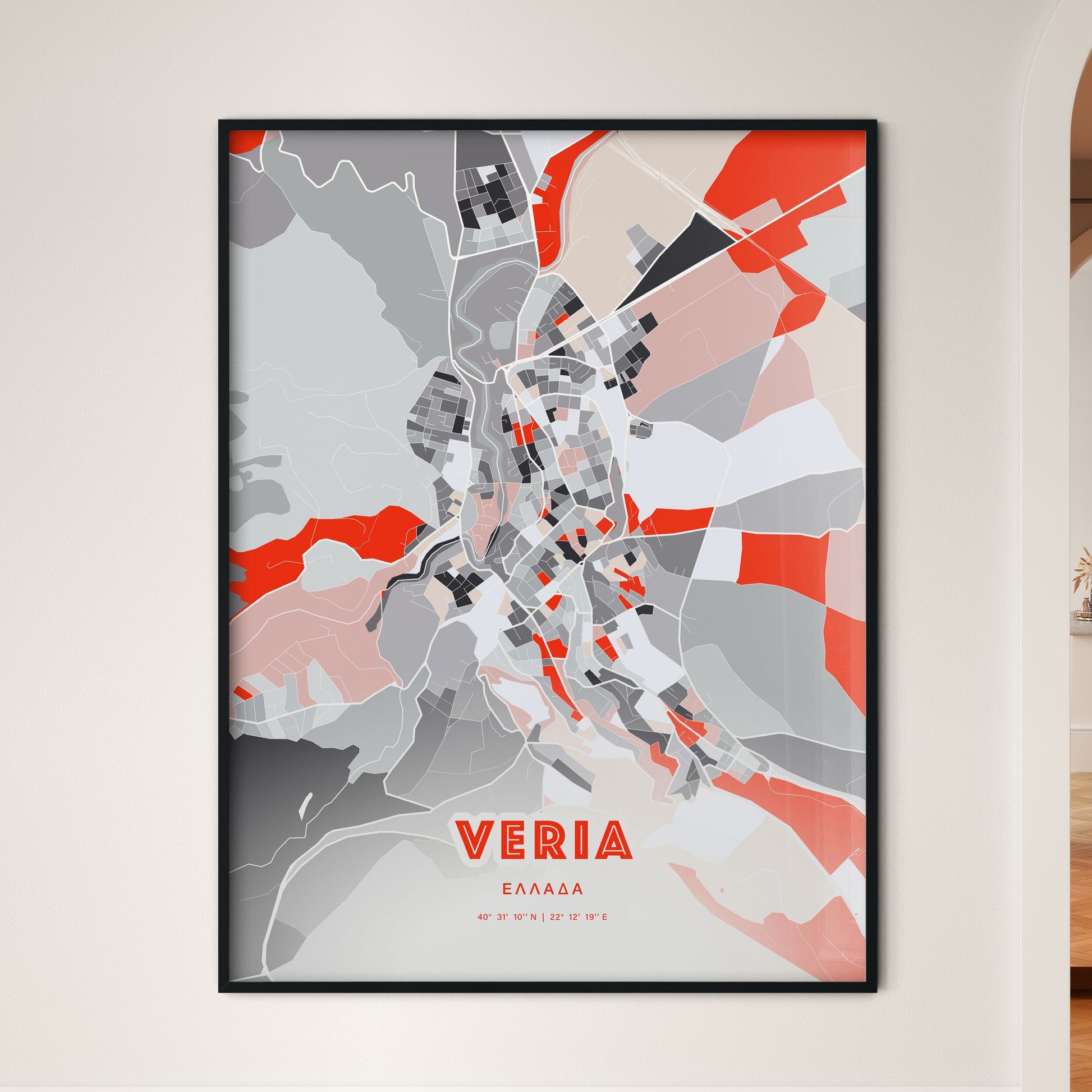 Colorful VERIA GREECE Fine Art Map Modern