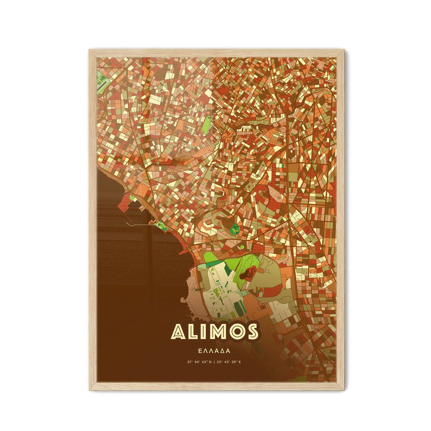 Colorful ALIMOS GREECE Fine Art Map Farmhouse