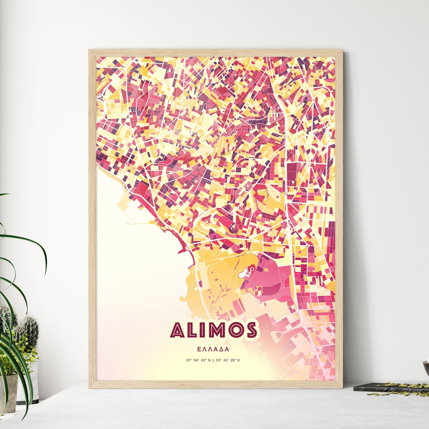 Colorful ALIMOS GREECE Fine Art Map Hot Red