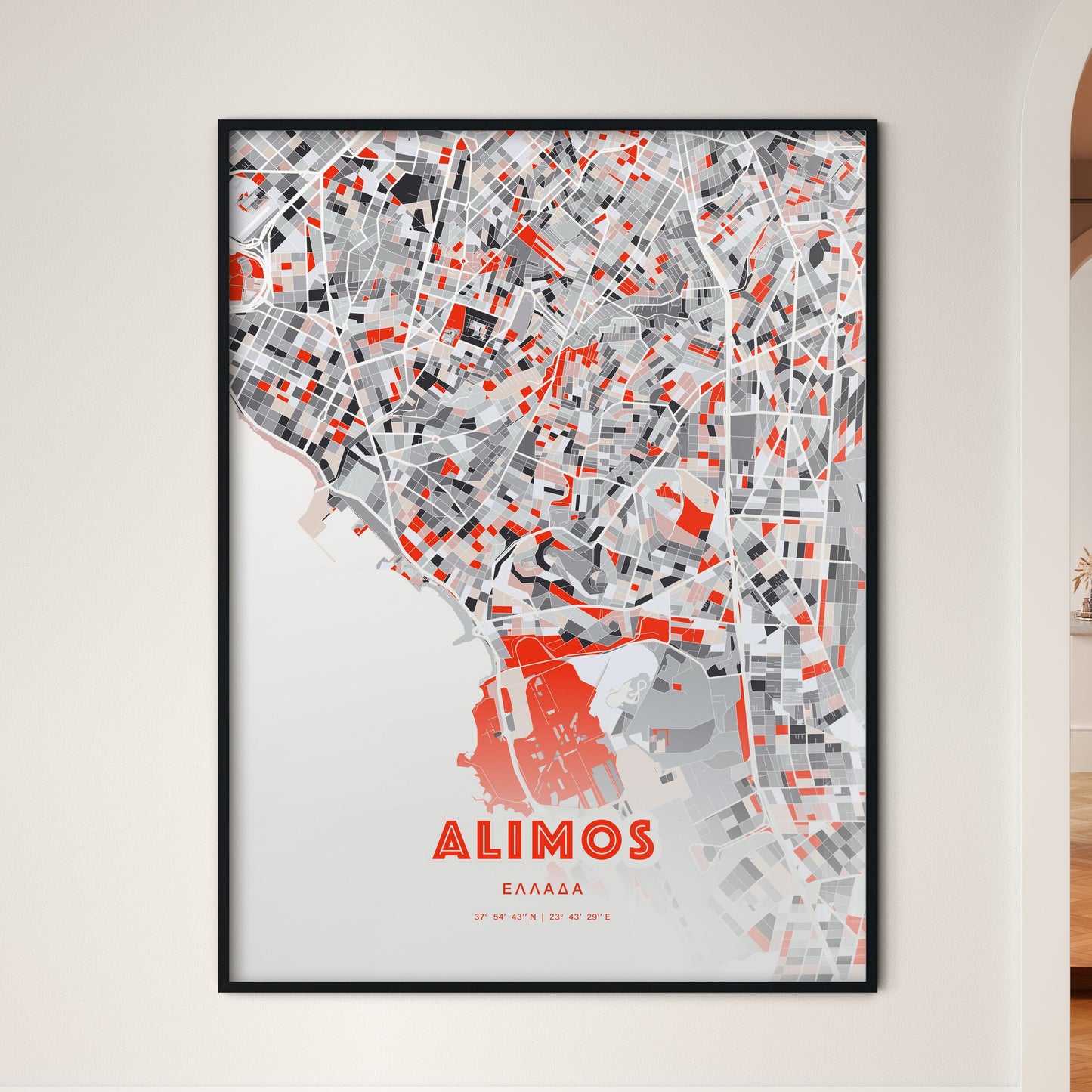 Colorful ALIMOS GREECE Fine Art Map Modern