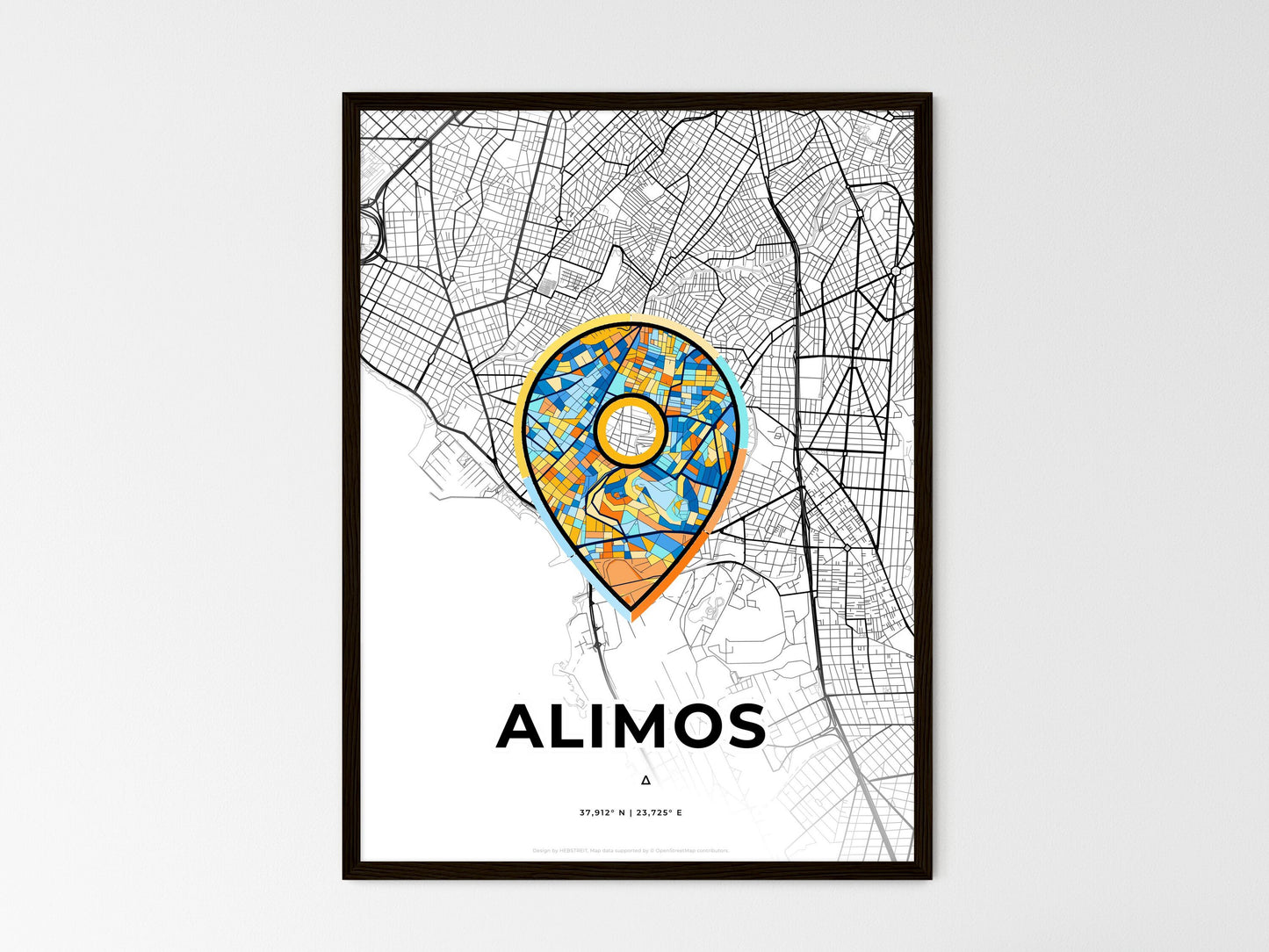 Alimos Greece wedding art map with pointer icon