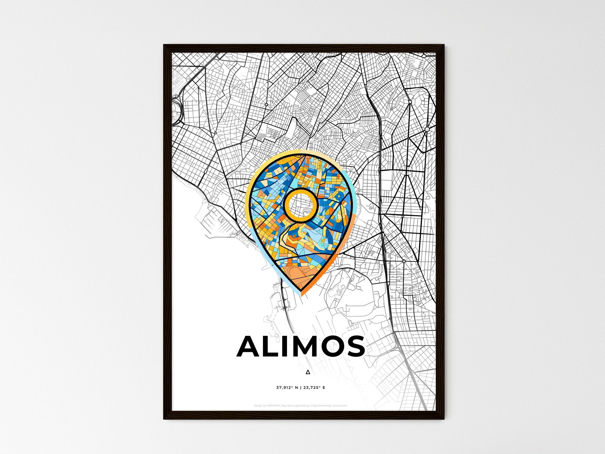 Alimos Greece wedding art map with pointer icon