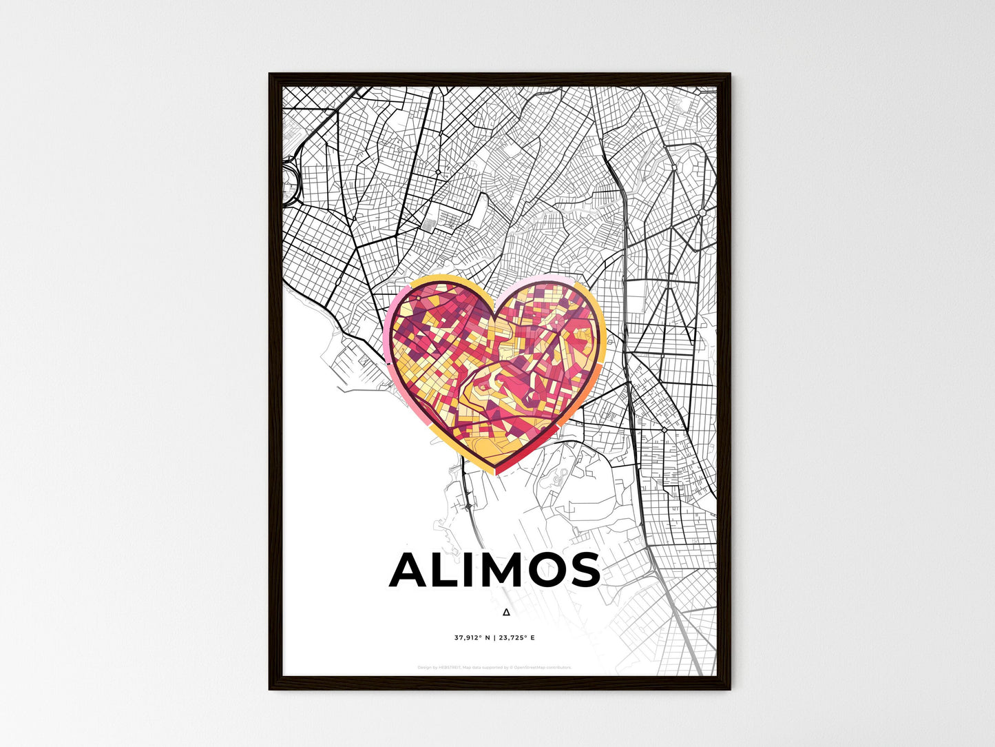 Alimos Greece wedding art map with heart icon