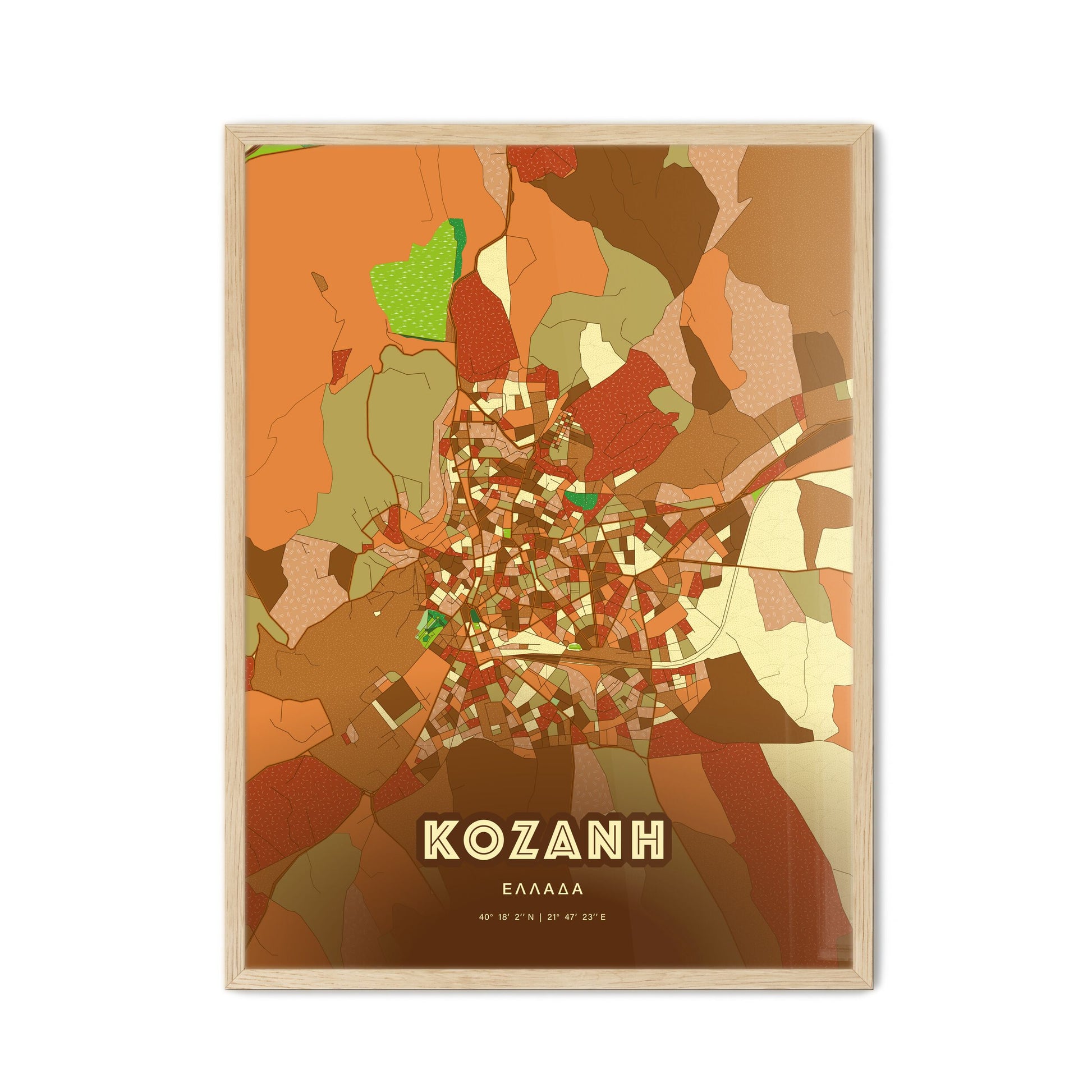 Colorful KOZANI GREECE Fine Art Map Farmhouse