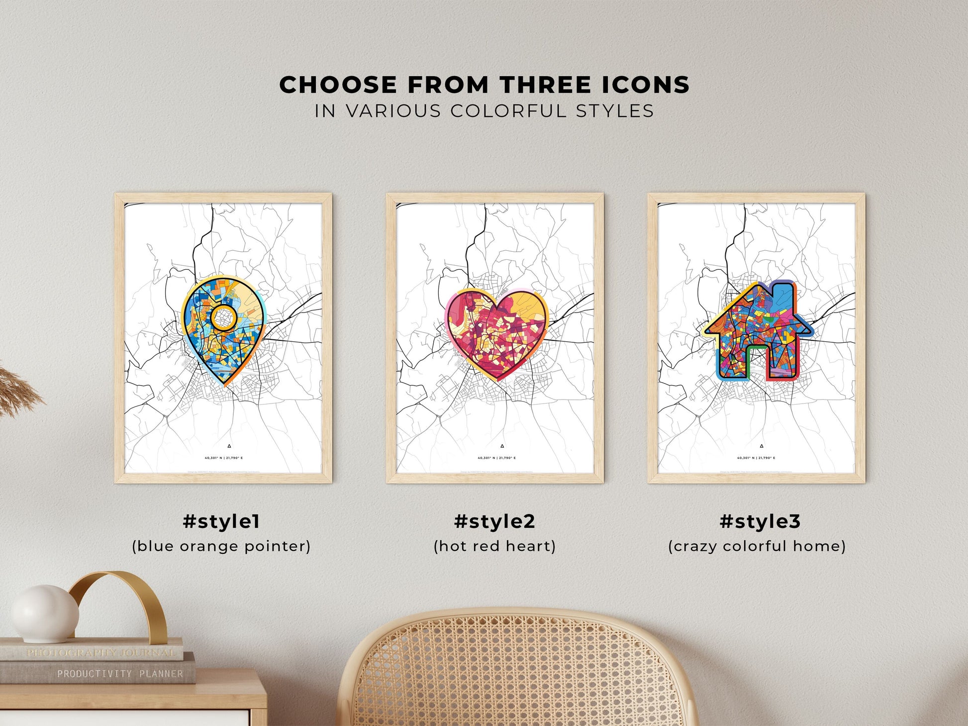 Kozani Greece maps with colorful icons