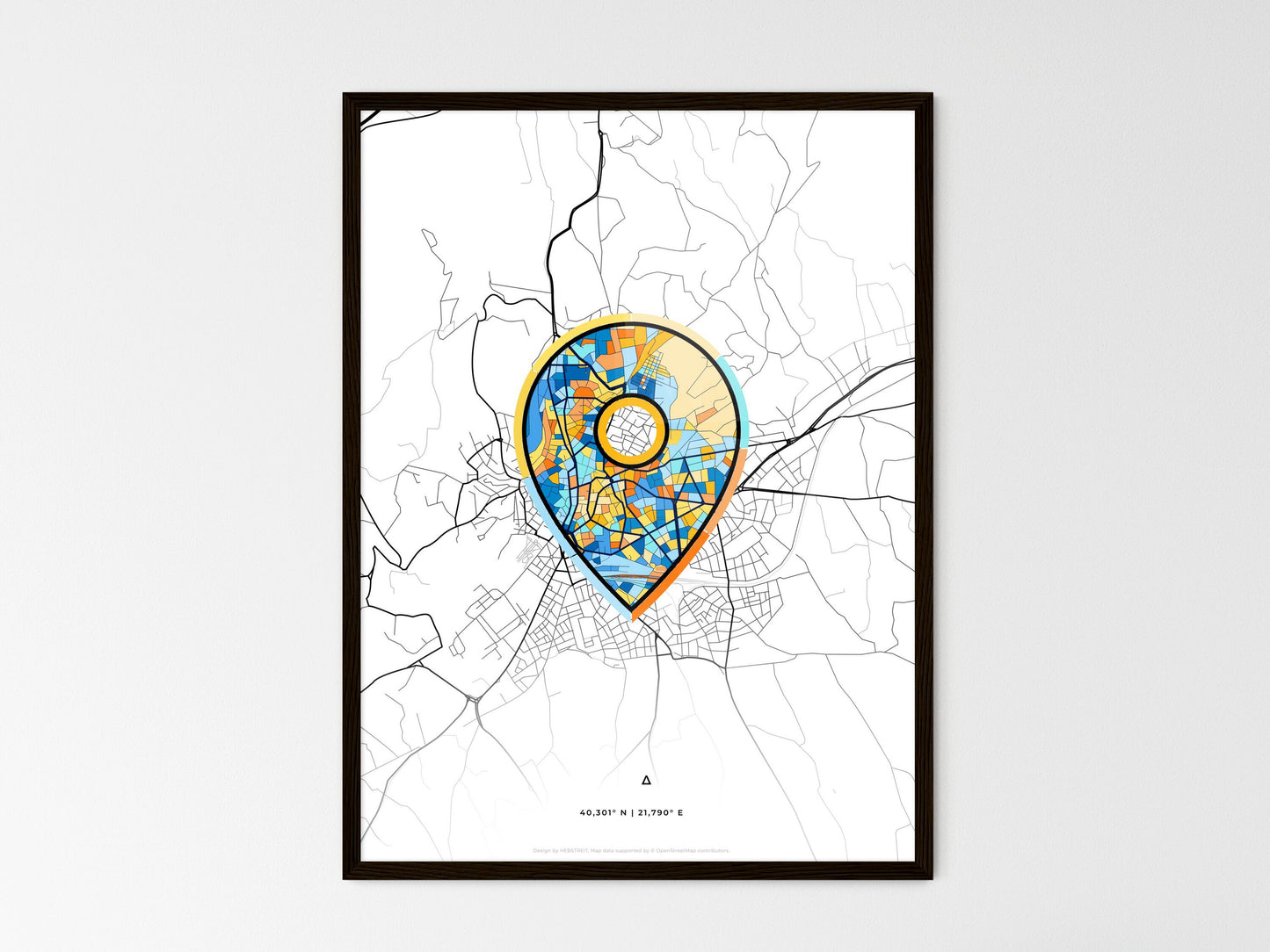 Kozani Greece wedding art map with pointer icon