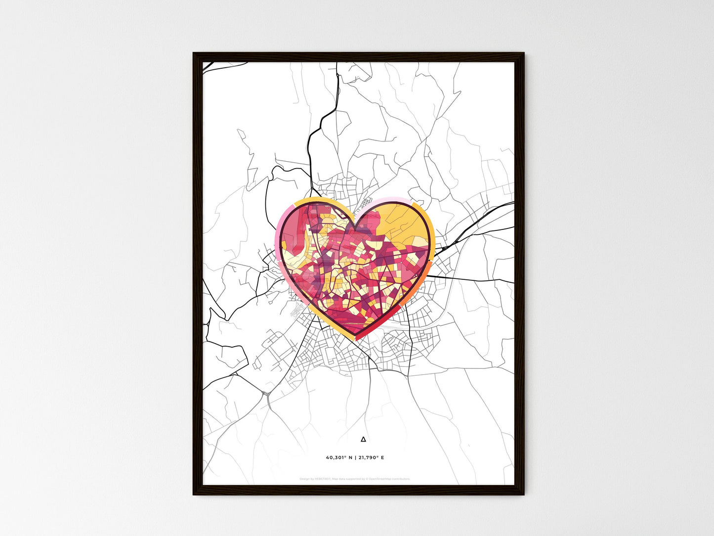 Kozani Greece wedding art map with heart icon