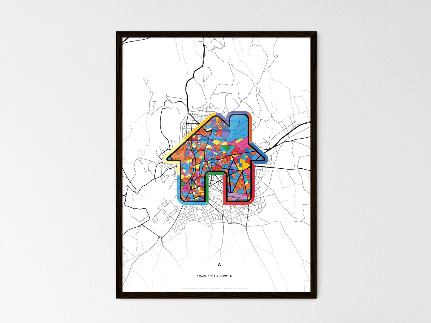 Kozani Greece wedding art map with home icon