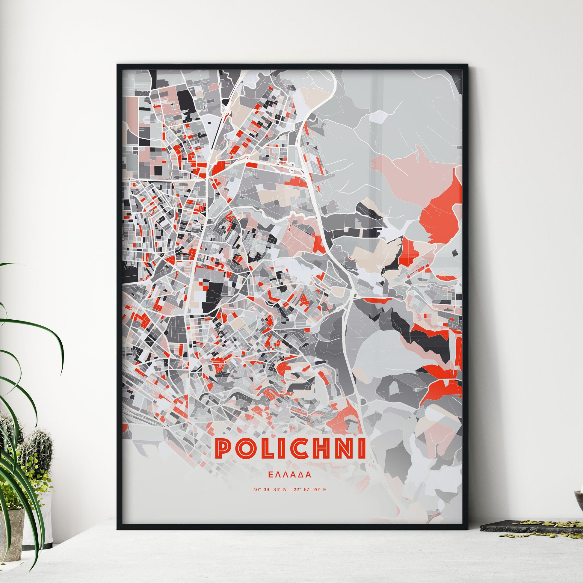 Colorful POLICHNI GREECE Fine Art Map Modern