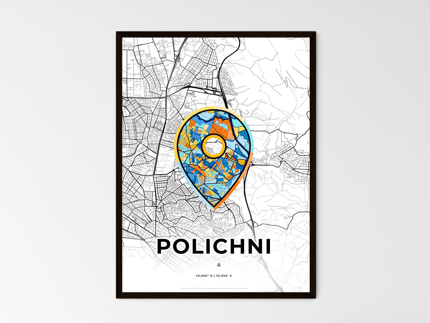 Polichni Greece wedding art map with pointer icon