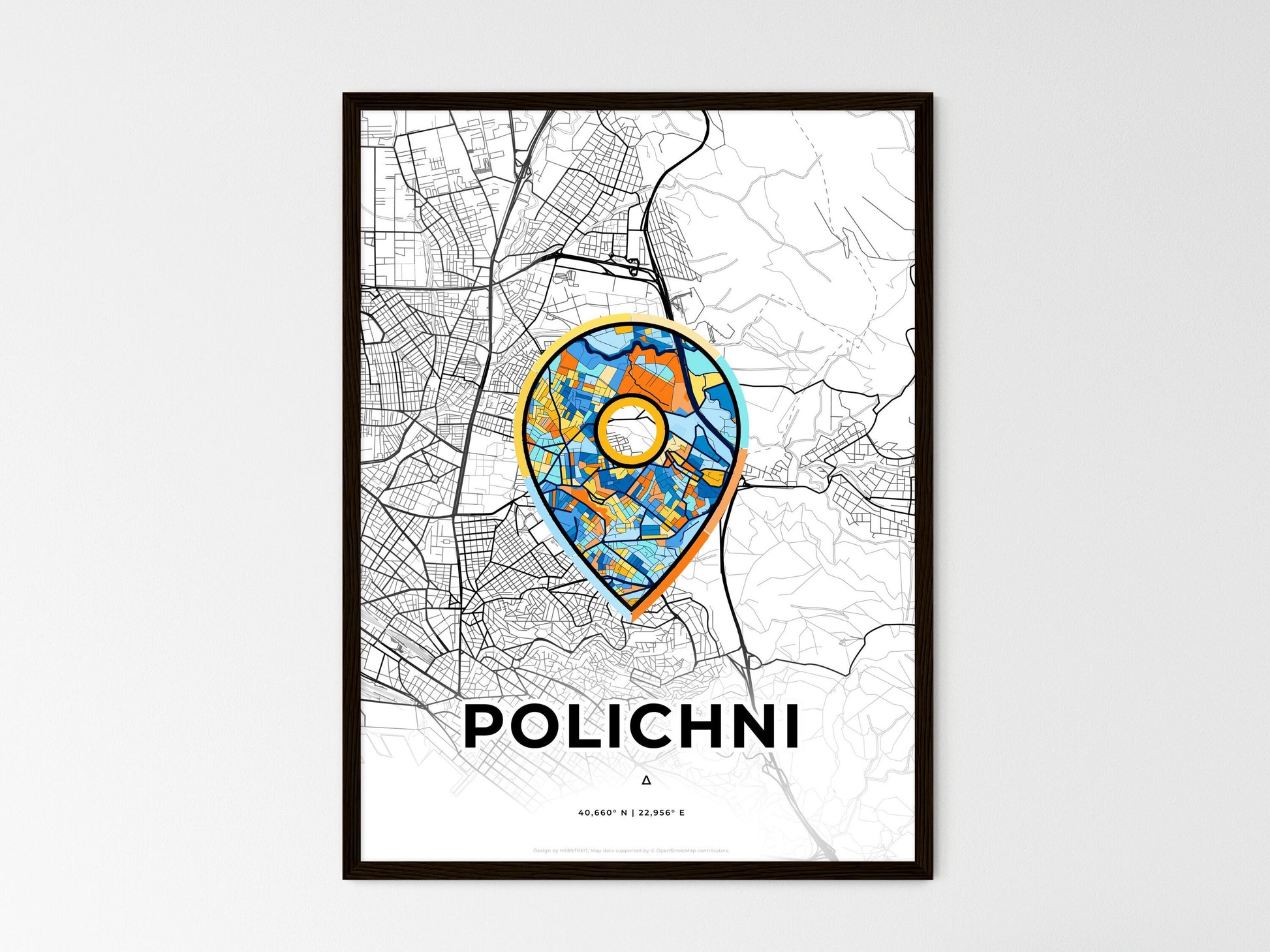 Polichni Greece wedding art map with pointer icon