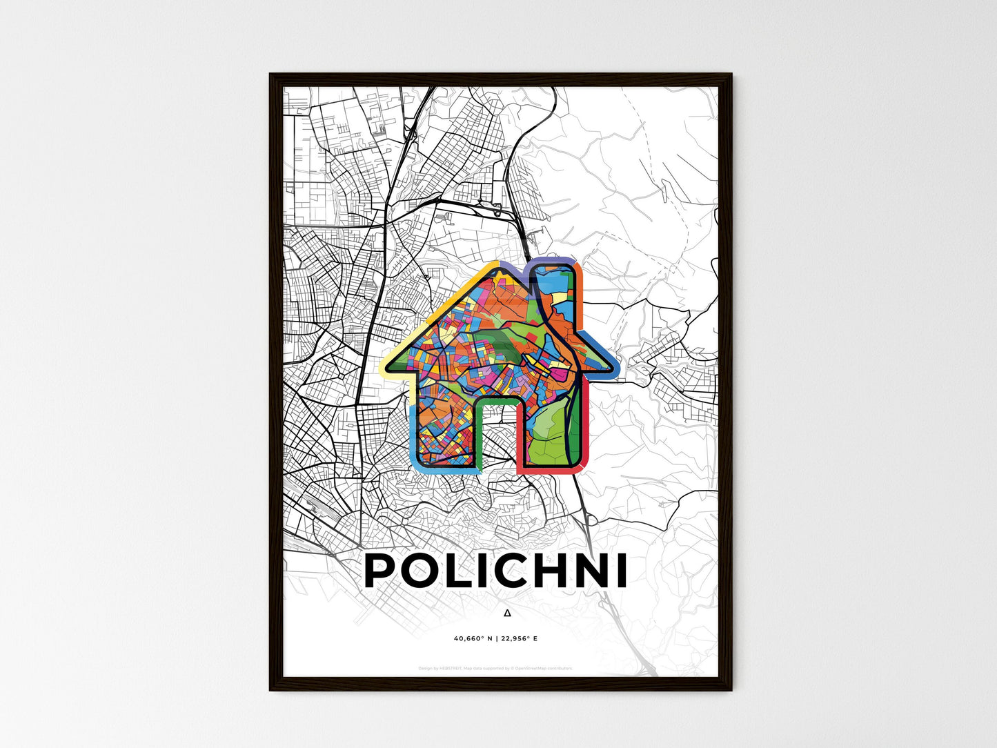 Polichni Greece wedding art map with home icon