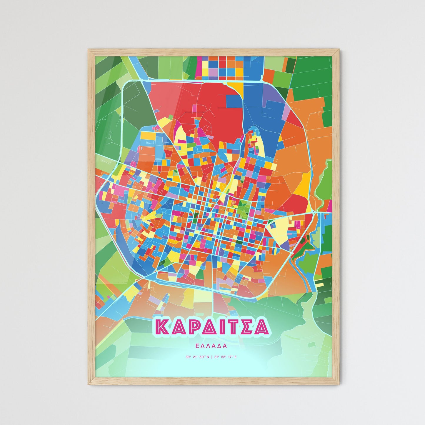 Colorful KARDITSA GREECE Fine Art Map Crazy Colors