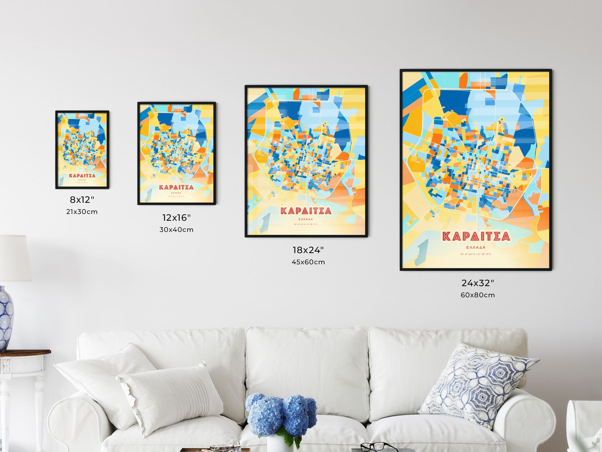 Colorful KARDITSA GREECE Fine Art Map Blue Orange