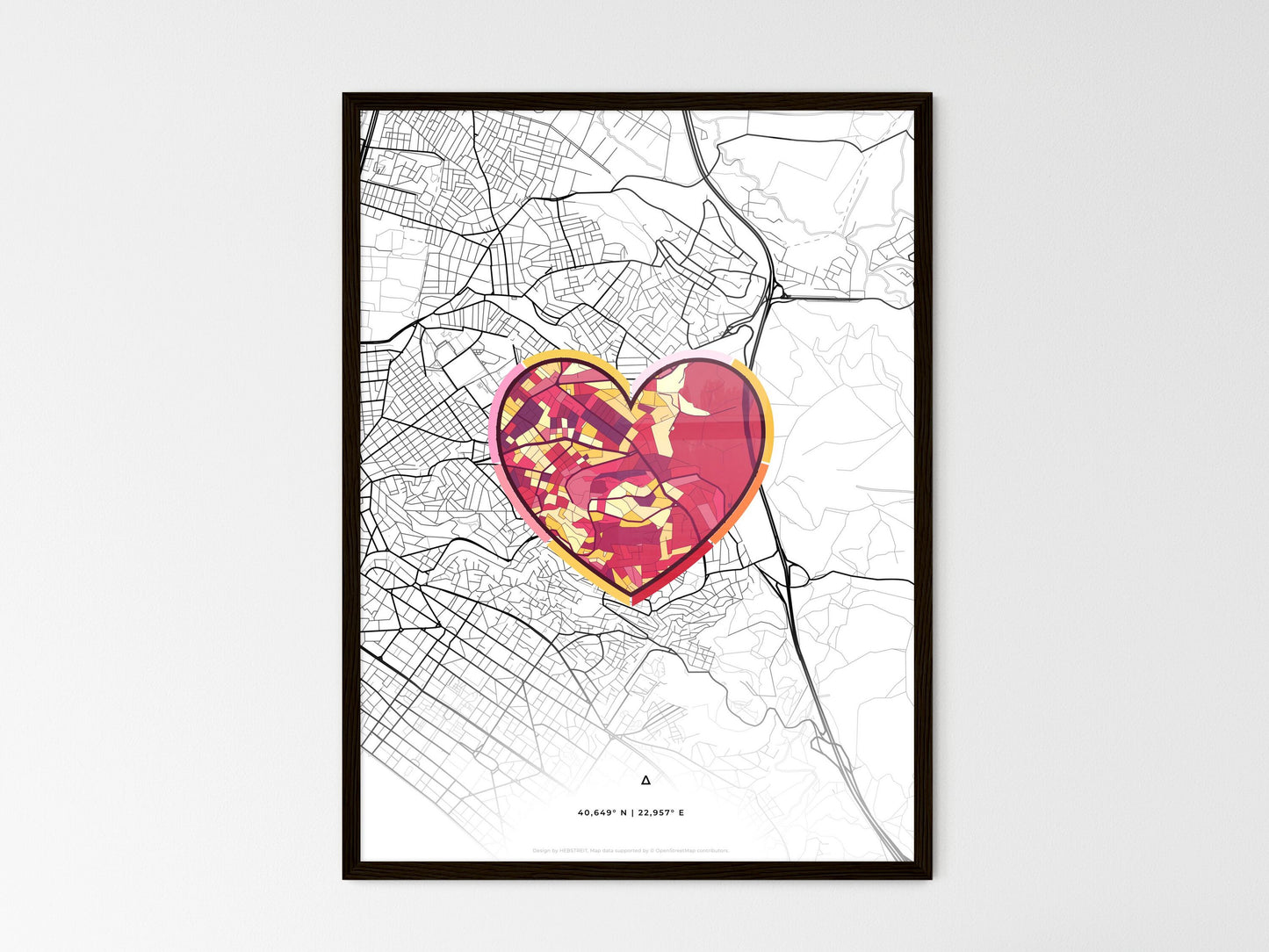 Sykies Greece wedding art map with heart icon